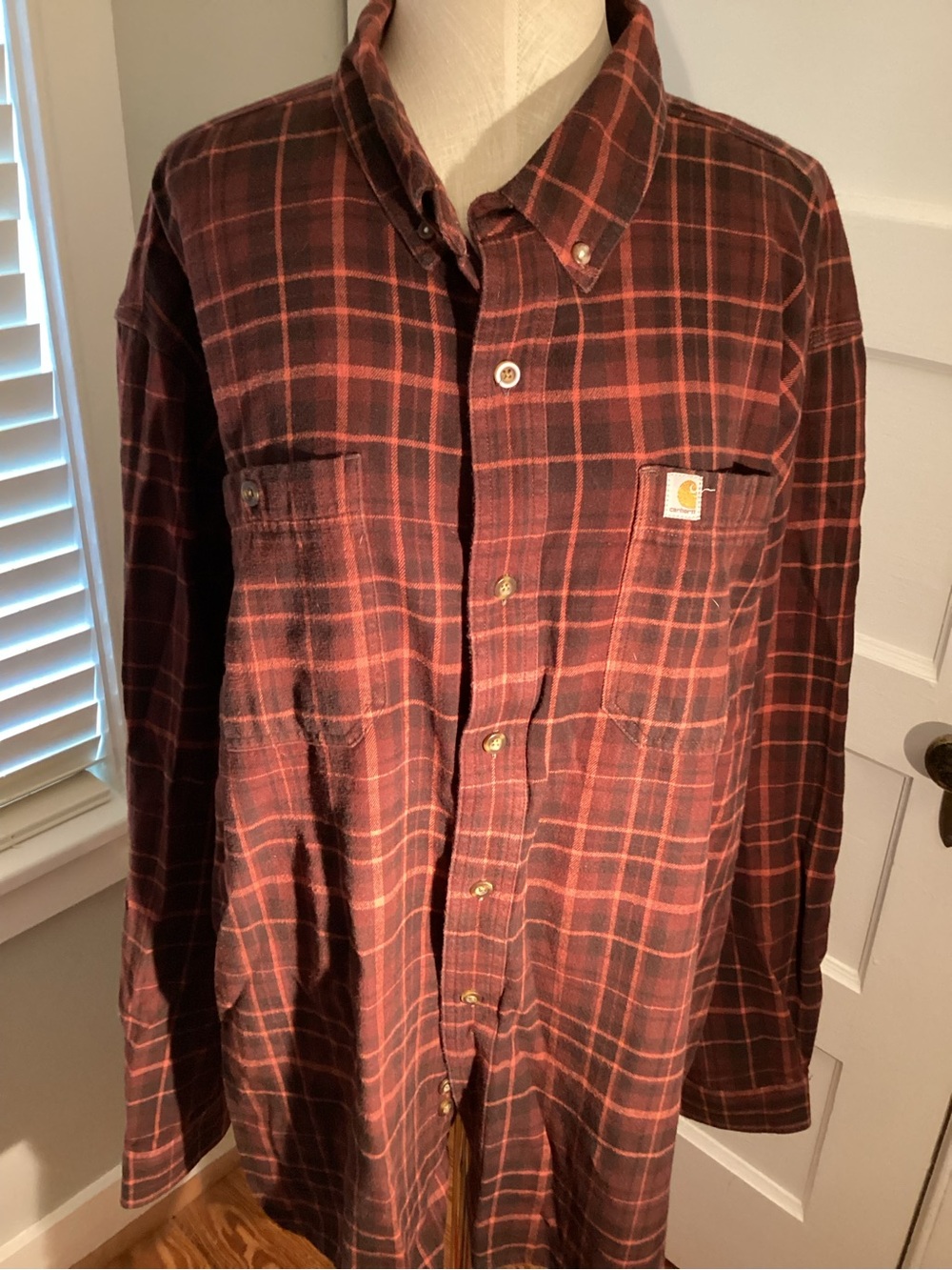 Carhartt Men’s Red Plaid Flannel Button-Down Work Shirt